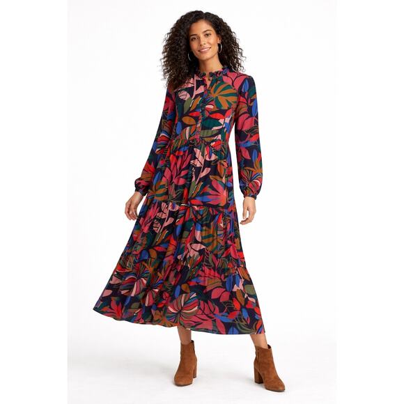 Boden Dresses & Skirts - Boden Botanical Tiered Midi Maxi Dress Long Sleeve Viscose